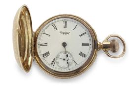 A decorative Waltham PS Bartlett yellow metal pocket watch stamped 14k inside the case back, the