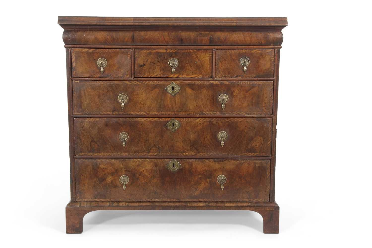 18th Century and later walnut chest with three short over three long drawers raised on bracket feet, - Image 2 of 2