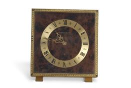 Mid/late 20th Century Jaeger-Le Coultre mantel clock of square form having beaded surround to the