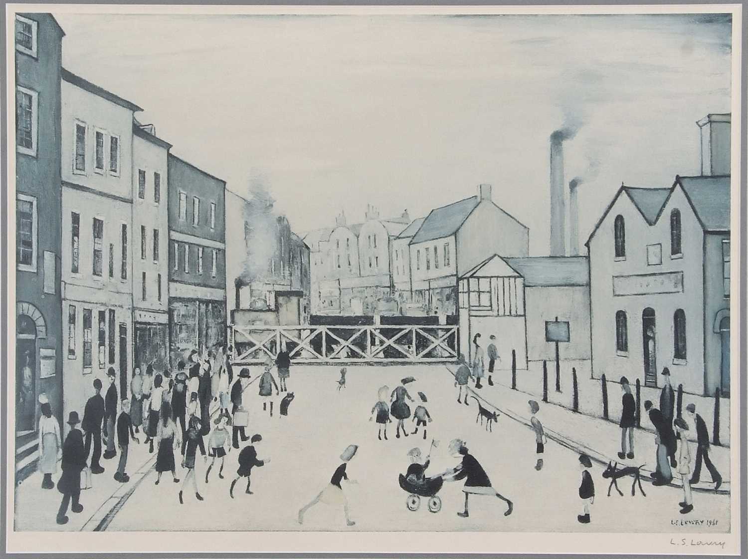 Laurence Stephen Lowry RA RBA (British, 1887-1976), Level Crossing, offset lithograph, signed in