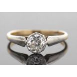 A single stone diamond ring featuring an old brilliant cut diamond 0.50ct approx, total diamond ct