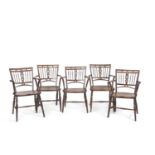 A matched set of five 19th Century Mendlesham fruit wood and elm armchairs with triple ball, spindle