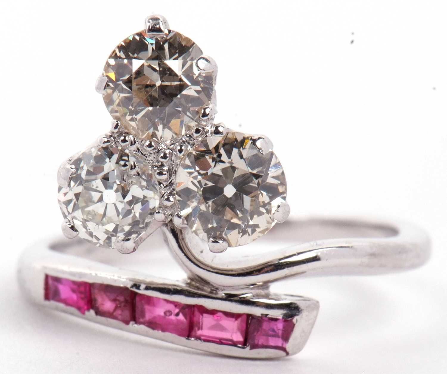 Diamond and ruby ring, the trefoil set three old brilliant cut diamonds, total carat weight - Image 40 of 45