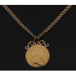 George III spade guinea, mounted to a gold chain stamped 375, 23.7g gross