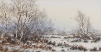 Colin W. Burns (British, b.1944), "Winter Woodland-Mautby", watercolour, signed, 6x12ins, framed and