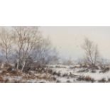 Colin W. Burns (British, b.1944), "Winter Woodland-Mautby", watercolour, signed, 6x12ins, framed and