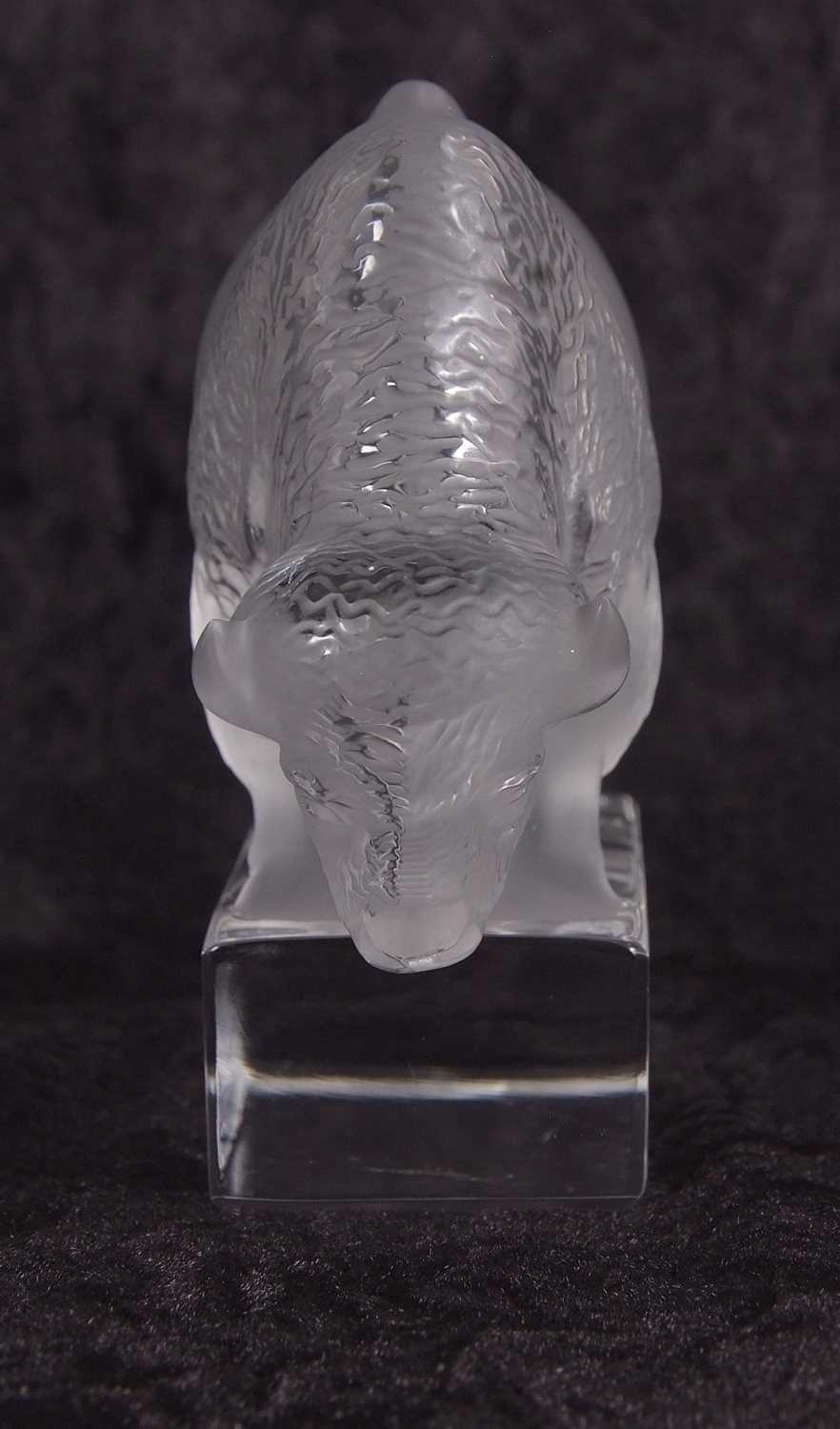 Lalique model of a Bison on rectangular clear glass base, after a Rene Lalique model, engraved - Image 4 of 4