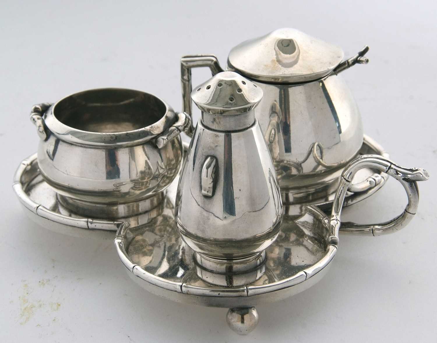 A good quality late Victorian cruet stand comprising mustard and spoon, open salt and pepper all - Image 5 of 16