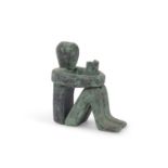 John Brown contemporary figure "Bookworm", wood with verdigris finish together with original receipt