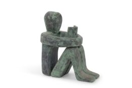 John Brown contemporary figure "Bookworm", wood with verdigris finish together with original receipt