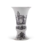 A Worcester porcelain trumpet vase circa 1765 with prints of the May Day and Milkmaid and Calf
