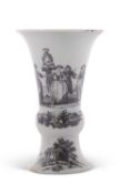 A Worcester porcelain trumpet vase circa 1765 with prints of the May Day and Milkmaid and Calf