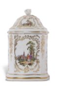 A 19th Century Dresden box and cover of lobed form painted with alternating panels of flowers and
