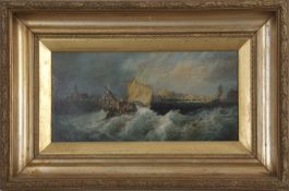 Follower of François-Etienne Musin (Belgian, 1820-1888), A fishing boat in heavy seas heads for