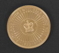 Royal Mint red leather cased 5 Pounds - Elizabeth II 40th Coronation Jubilee Gold Proof, the