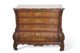 A 19th Century Dutch bombe chest with four graduated drawers fitted with brass handles, raised on