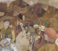 Gwyneth Johnstone (British, 1914-2010), Travellers with donkeys in a Mediterranean landscape, oil on