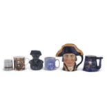 A group of Nelson related jugs including a Royal Doulton character jug of Lord Nelson D6336 together