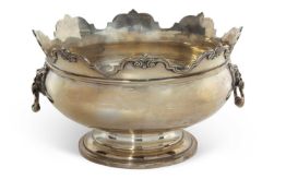 A large Edward VII rose bowl in Monteith style of circular baluster form with castellated, applied