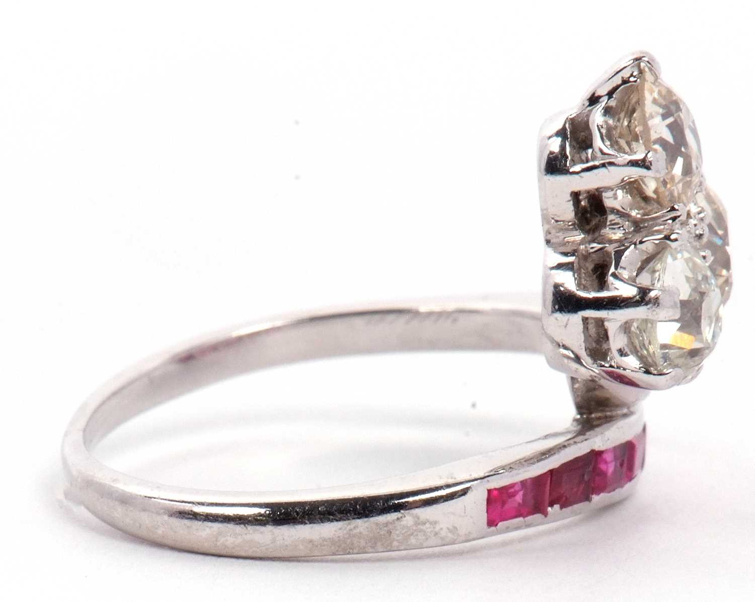 Diamond and ruby ring, the trefoil set three old brilliant cut diamonds, total carat weight - Image 44 of 45