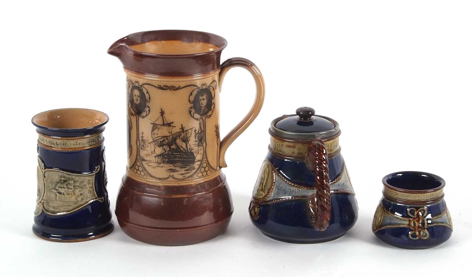 Nelson commemorative ceramics, early 20th Century comprising a Royal Doulton stoneware jug of Nelson - Image 2 of 4