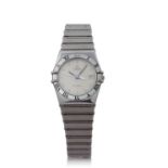 A stainless steel Omega Constellation, the watch has a stainless steel case and bracelet with a