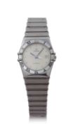 A stainless steel Omega Constellation, the watch has a stainless steel case and bracelet with a