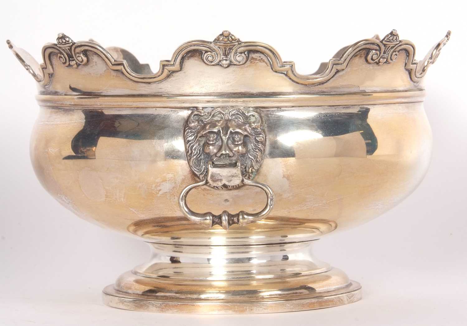 A large Edward VII rose bowl in Monteith style of circular baluster form with castellated, applied - Image 2 of 6