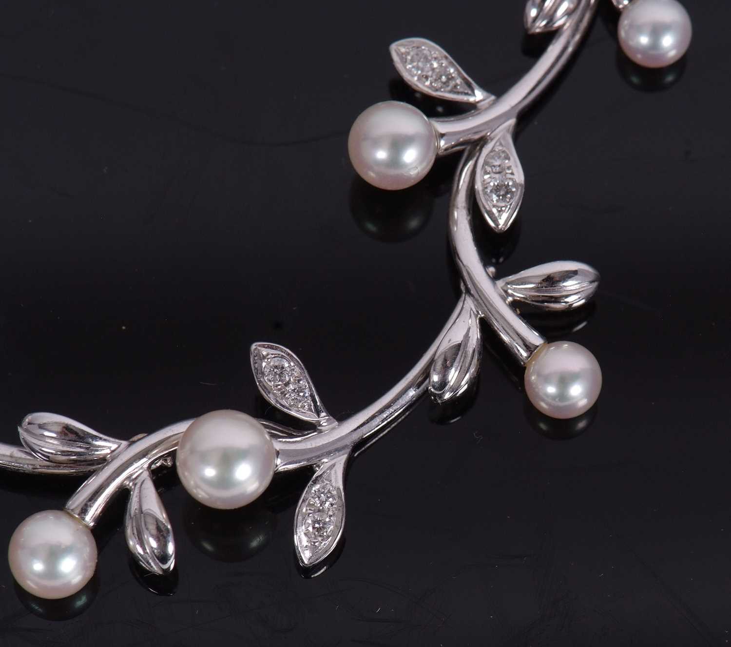 Mikimoto cultured pearl and diamond set necklace, a continuous leaf and pearl design highlighted - Image 5 of 5