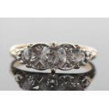 Three stone diamond ring, the graduated round old brilliant cut diamonds, total estimated approx.