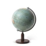 A Philips standard globe on metal support and turned wooden base with inset compass, 53cm high