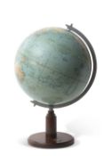 A Philips standard globe on metal support and turned wooden base with inset compass, 53cm high