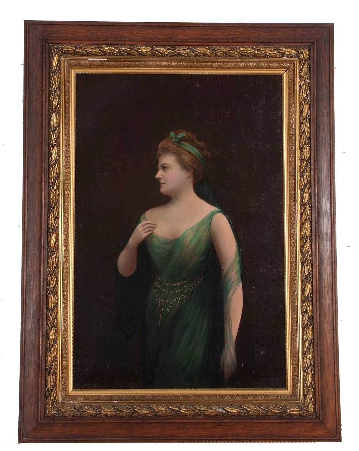 British School, early 19th century, portrait of a lady in a green dress, oil on canvas, unsigned, - Image 2 of 3