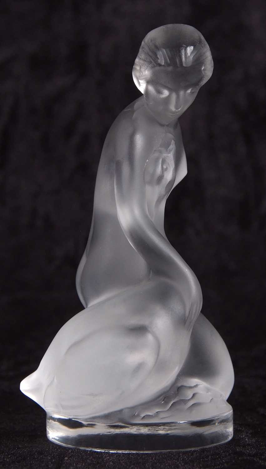 Lalique model of Leda and a swan in clear and frosted glass with etched mark to base, 11cm high - Image 2 of 6