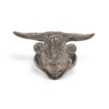 Edwardian silver paperweight well modelled as a longhorn bull. Birmingham 1901, William Hutton &