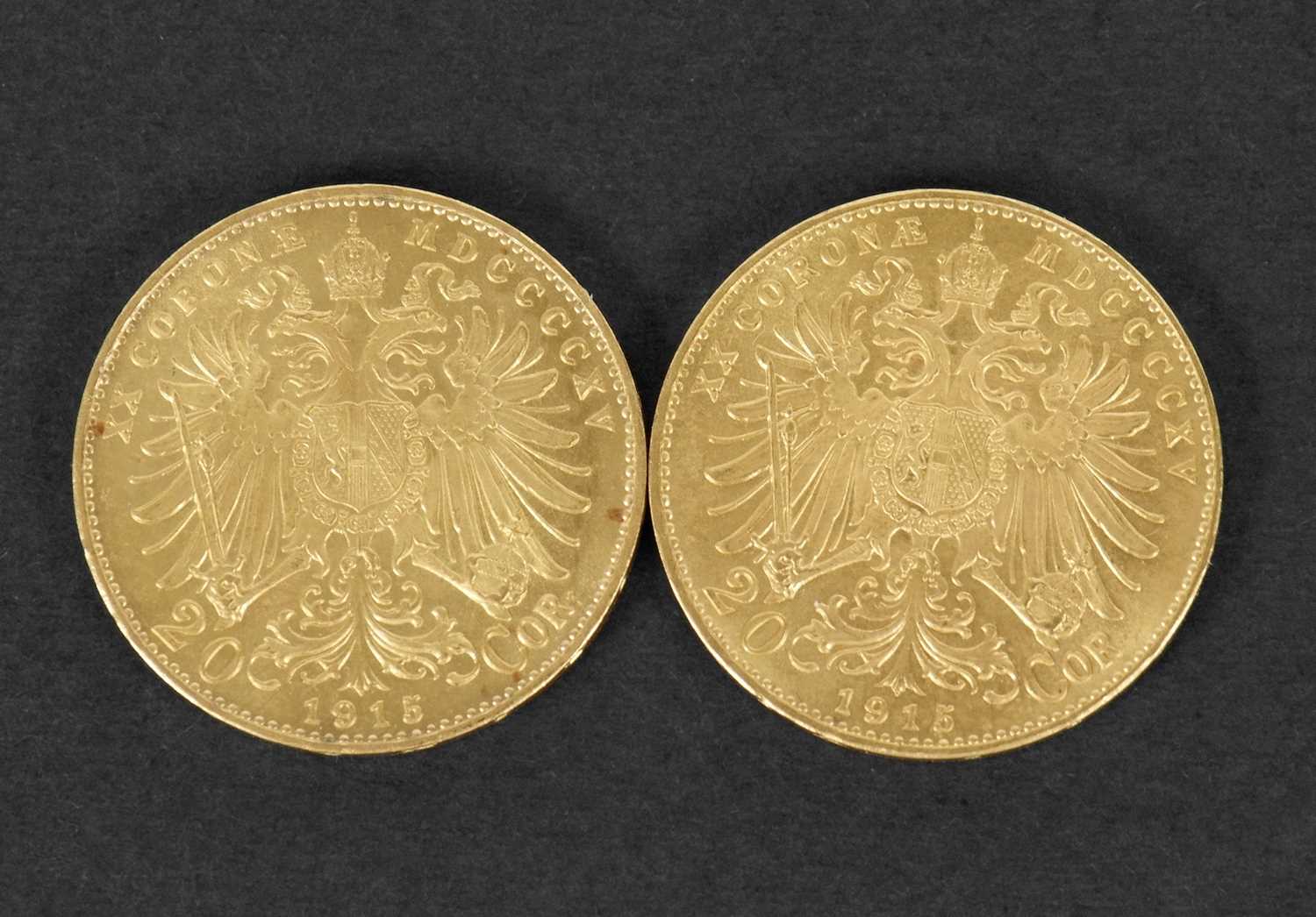 Two Austro/Hungary Franz Joseph I both "dated" 1915, (re-strike) 23mm diameter, g/w 13.5gms (2)