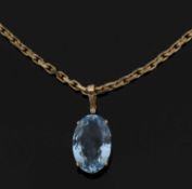 Aquamarine pendant necklace, the oval mixed cut aquamarine, approx. 19.8 x 12.8 x 7.7mm, in an