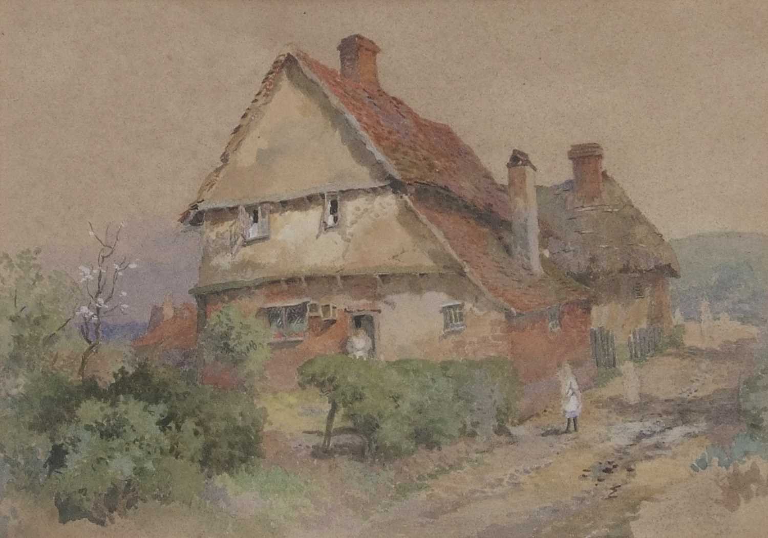 Alfred Richardson Barber (British, 1873-1893) watercolour entitled "Peg Tile Cottage" in a modern