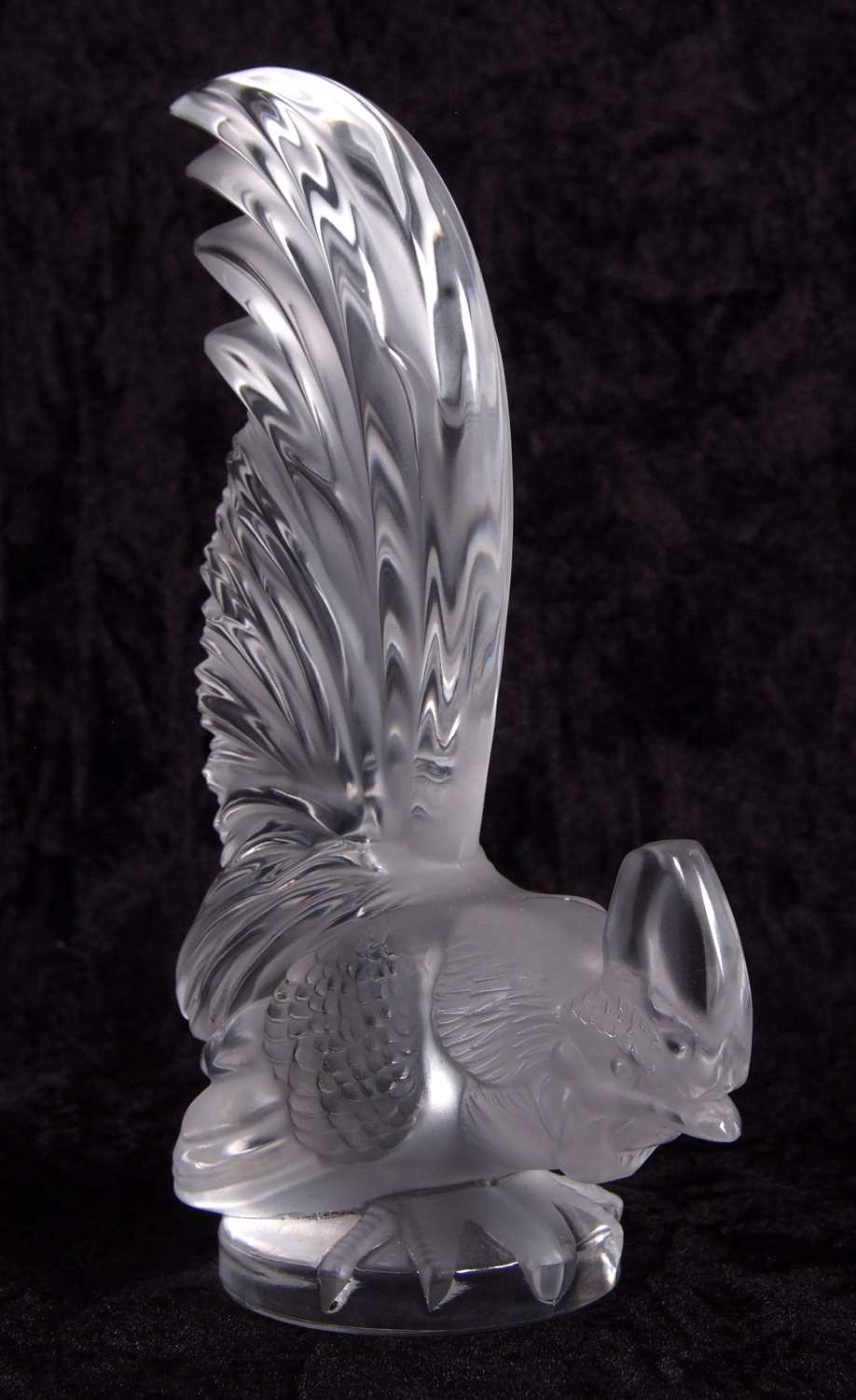 Lalique Coq Nain car mascot in the form of a moulded cockerel in clear and frosted glass engraved - Image 5 of 7