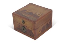 A 19th Century continental box of hinged square form, the lid set with an inlaid design of