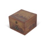 A 19th Century continental box of hinged square form, the lid set with an inlaid design of