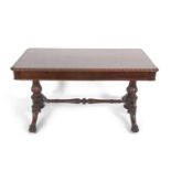 A 19th Century rosewood two drawer table, a rectangular top over two tapering columns with