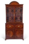 George III mahogany and marquetry secretaire cabinet attributed to Gillows, the top section with