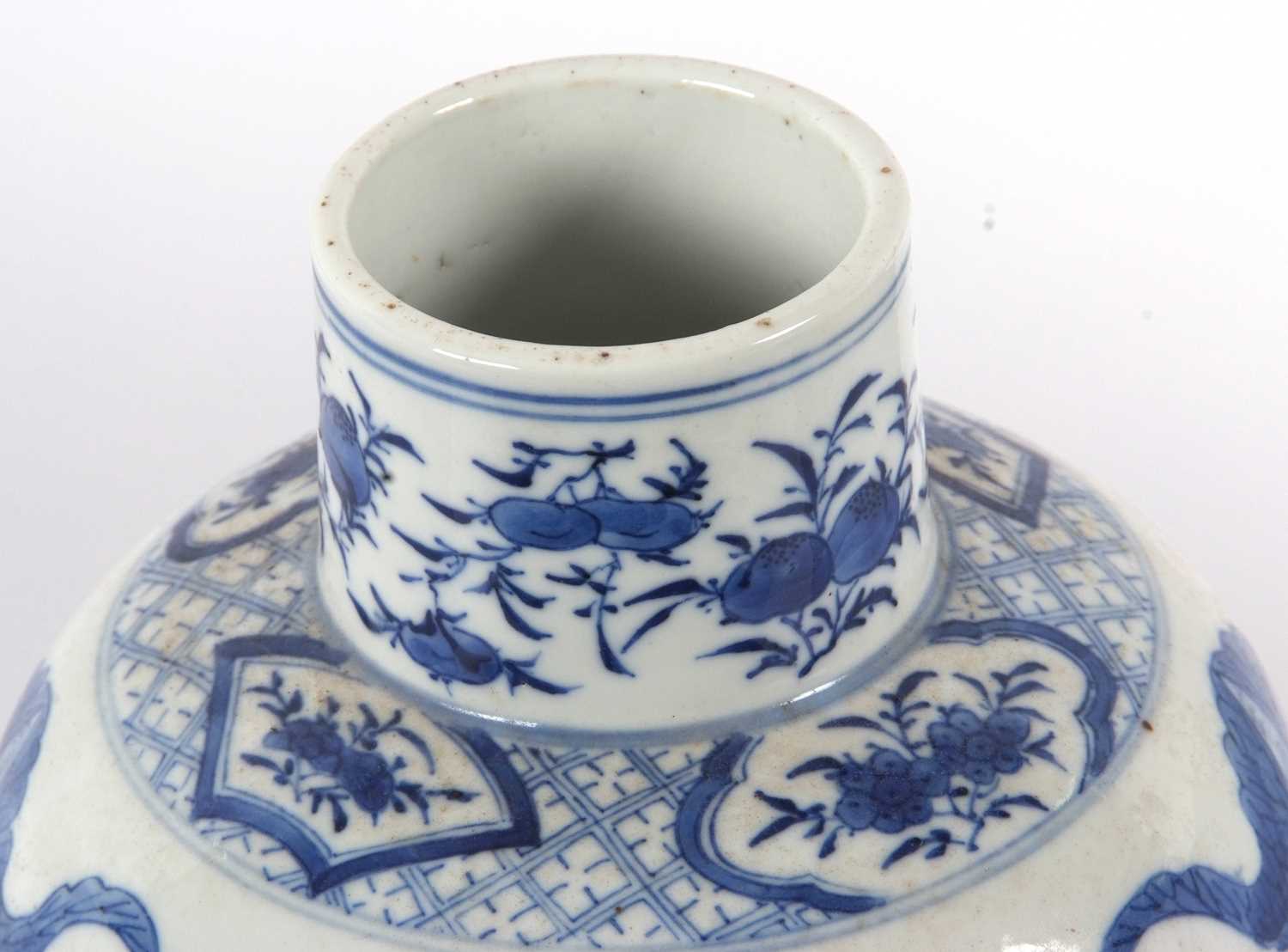 A Chinese porcelain baluster shape vase decorated in blue and white with Chinese figures in Kangxi - Image 3 of 4