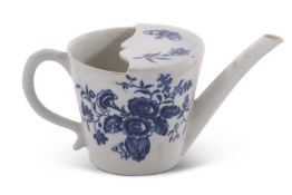 Lowestoft porcelain feeding cup with unusual moustache shaped top and printed floral pattern