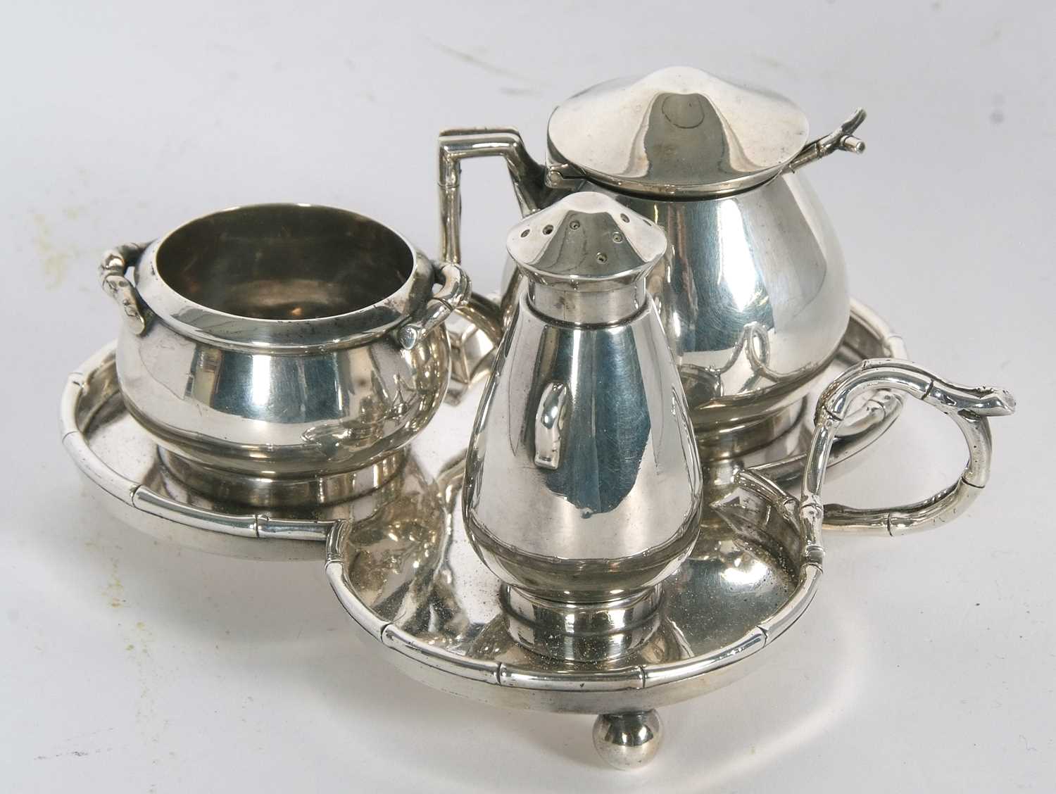 A good quality late Victorian cruet stand comprising mustard and spoon, open salt and pepper all - Image 3 of 16