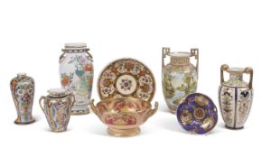 A group of Noritake wares including five vases, bowl with two gilt handles and two further small
