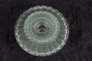 Rene Lalique two section candle holder circa 1930's in the Dahlia pattern, signed R Lalique in
