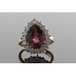 18ct yellow and white gold Pear cut Tourmaline and round brilliant cut diamond cluster ring.