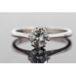 18ct white gold solitaire ring, the round brilliant cut diamond, estimated approx. 0.77cts, colour